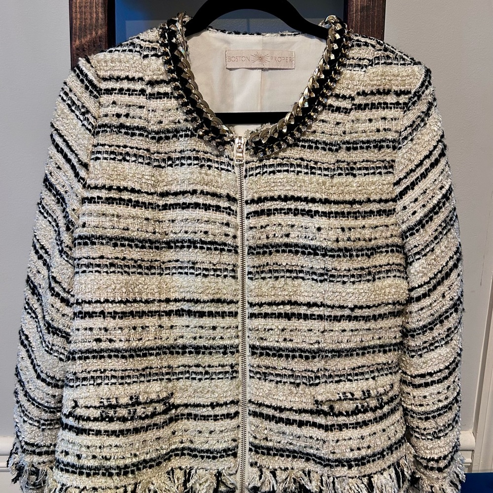Boston Proper Tweed Jacket with Chain Detail